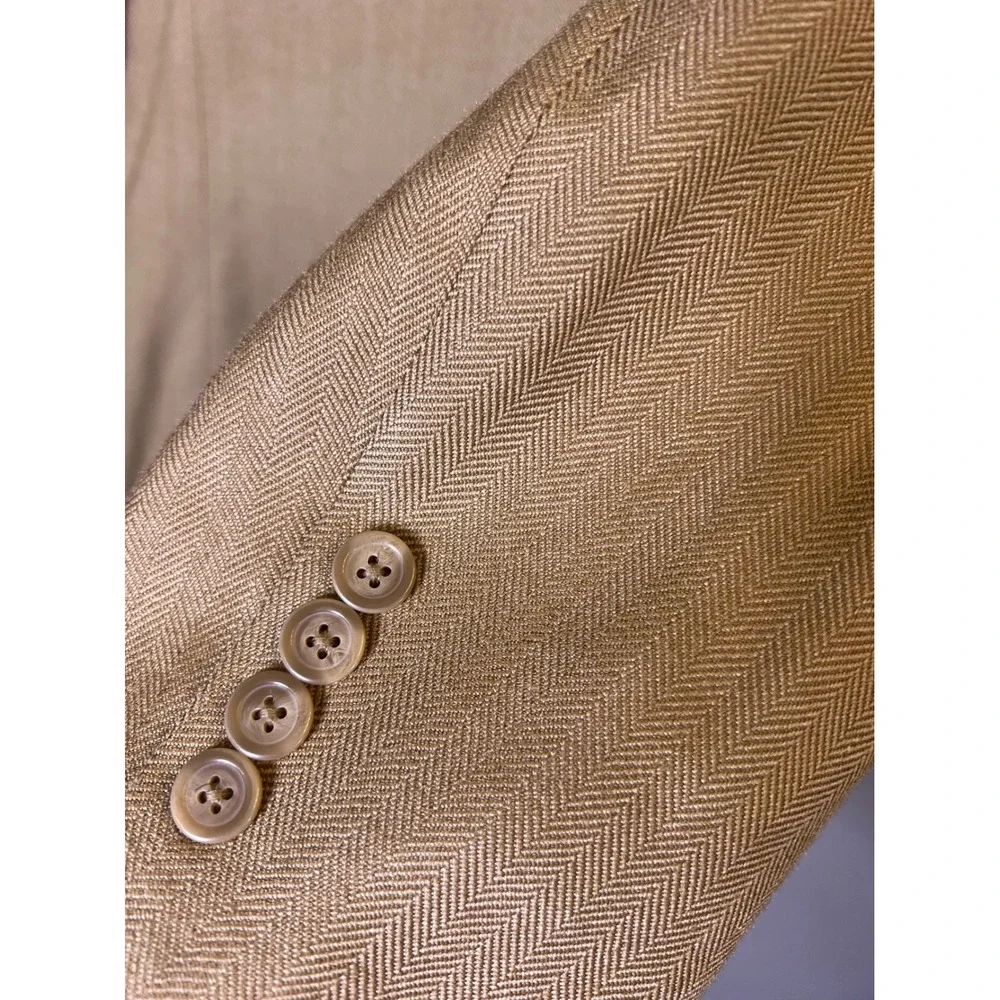 Chaps Gold Beige Herringbone Blazer 100%‎ Silk Sport Coat Business Casual 42L